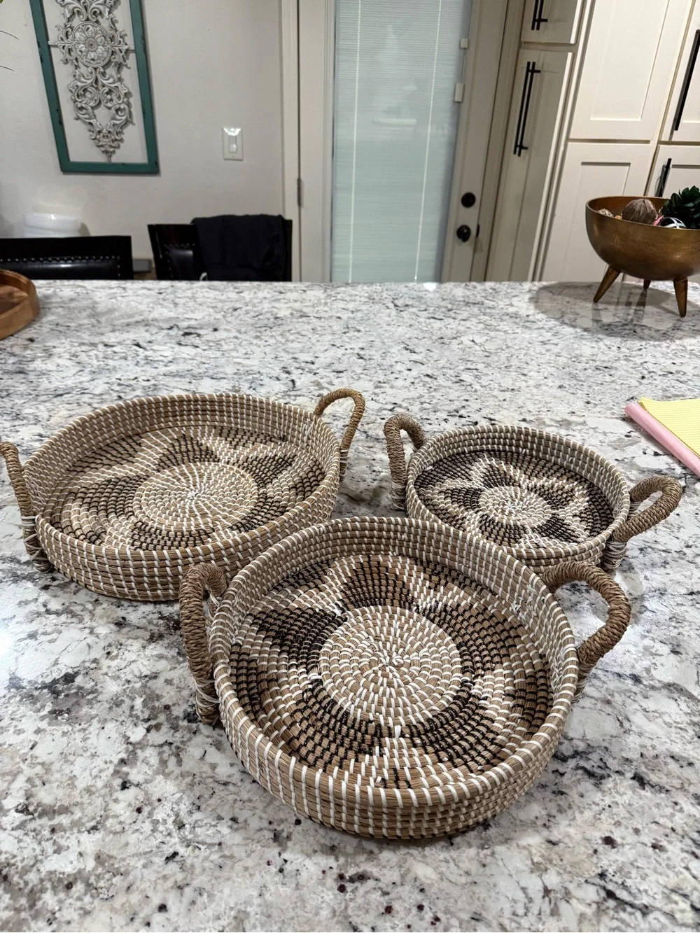 Handwoven Round Decorative Tray Set - Natural/Tan